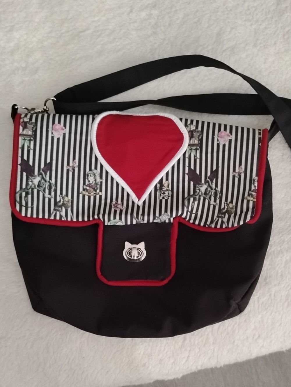 Gothic Alice Heart-Accent Cotton Canvas Messenger Bag.